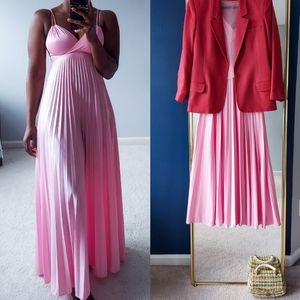 Pink Maxi Accordion Pleates Vintage Dress Gown. Size S